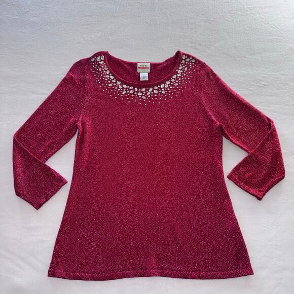 Red Silver Vintage Bedazzled Blouse - Picture 1 of 9
